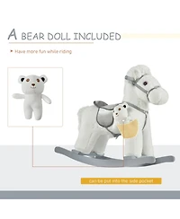 Qaba Kids Plush Ride-On Rocking Horse Toy Chair w/ Soft Plush Toy