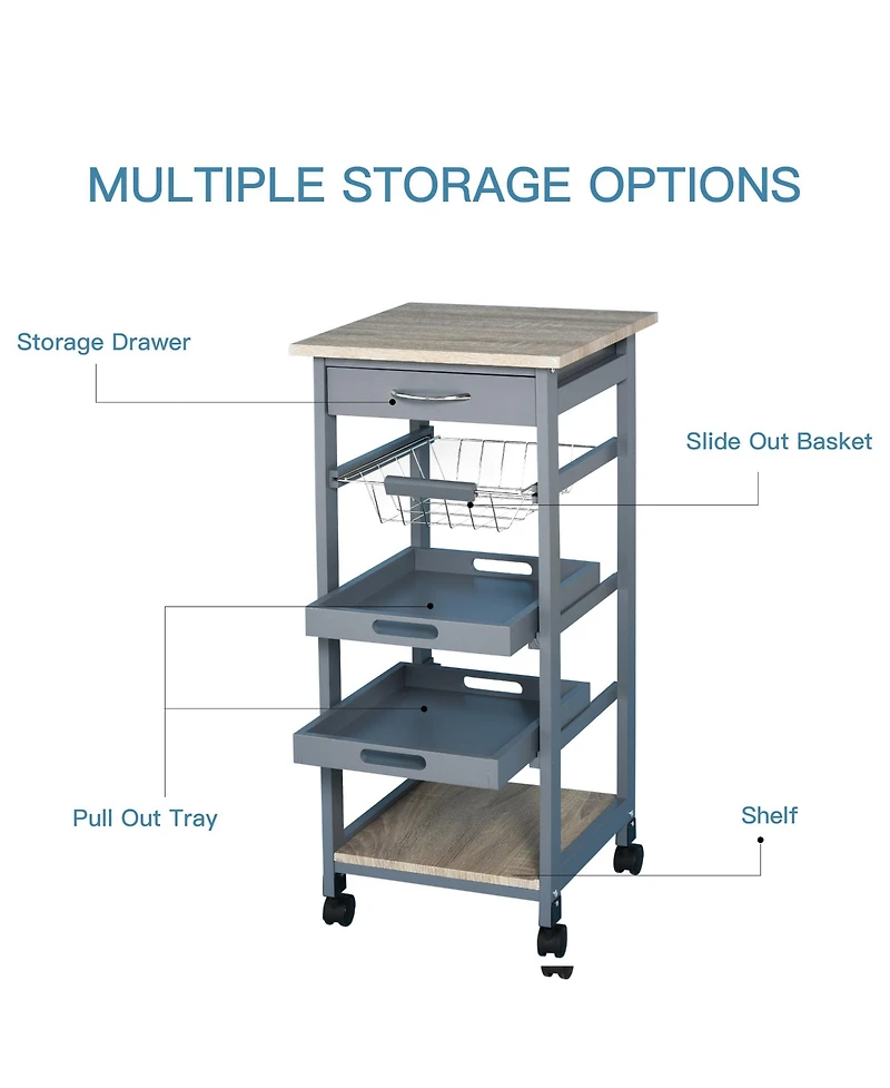 Homcom Mobile Rolling Kitchen Island Trolley Serving Cart w/ Under Drawer,