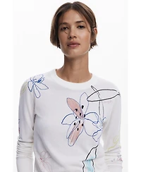 Desigual Women's Fine sweater with floral strokes