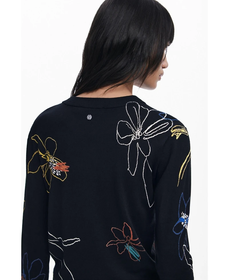 Desigual Women's Fine sweater with floral strokes