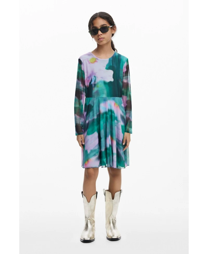 Desigual Girls Girls's Watercolor tulle long-sleeve dress
