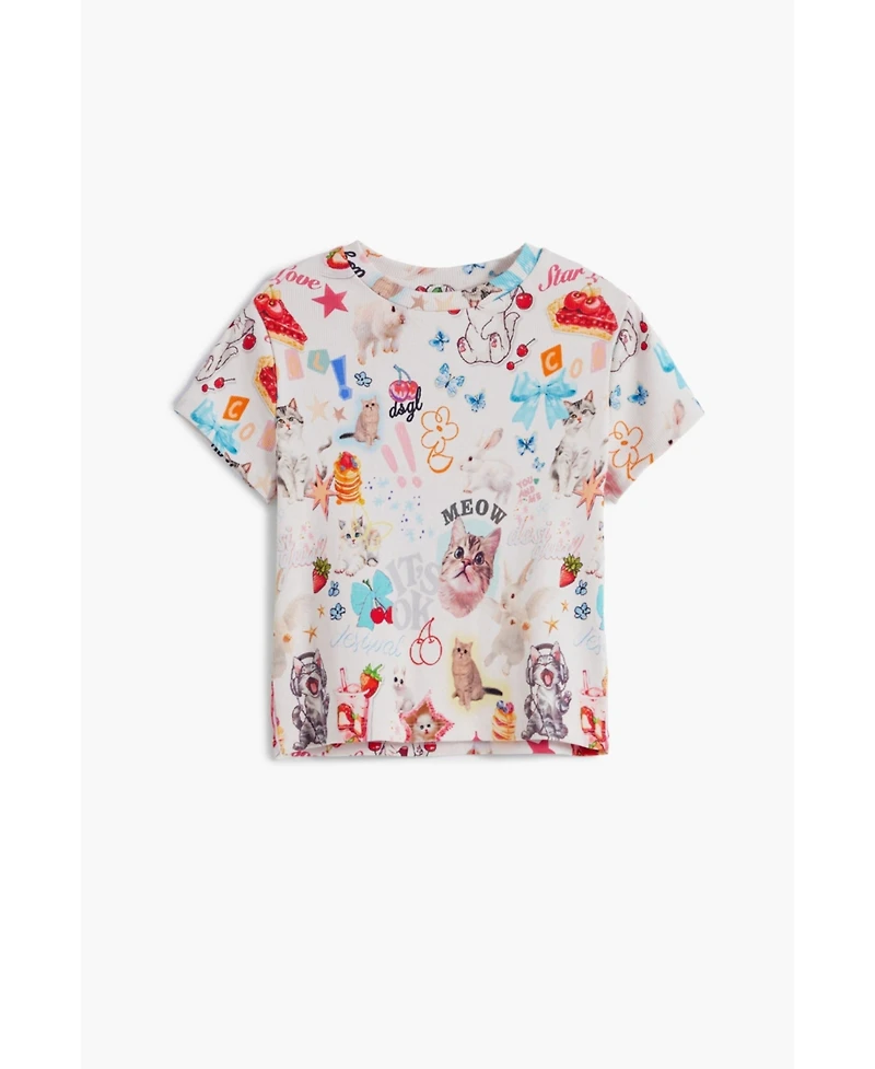 Desigual Girls's Short-sleeve cat T-shirt