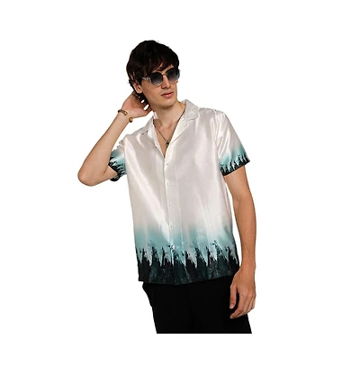 Campus Sutra Men's Ivory White & Pine Green Ombre Shirt