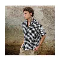 Campus Sutra Men's Midnight Black & Powder White Lozenge-Striped Oversized Shirt