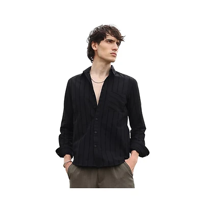 Campus Sutra Men's Midnight Blacl Pastel Striped Shirt