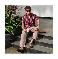 Campus Sutra Men's Maroon Red Pencil Striped Shirt