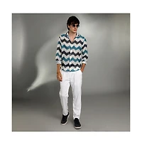 Campus Sutra Men's Electric Blue & Powder White Chevron-Block Knit Shirt
