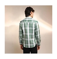 Campus Sutra Men's Sage Green Tartan Plaid Shirt