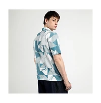 Campus Sutra Men's Steel Blue Oversized Geometric Lined Shirt