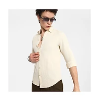 Campus Sutra Men's Ivory White Weave-Textured Shirt