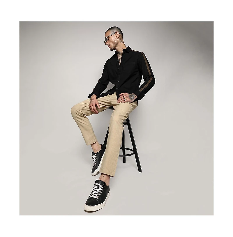 Campus Sutra Men's Jet Black Side Striped Shirt