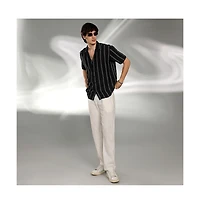 Campus Sutra Men's Raven Black Unhemmed Striped Oversized Shirt