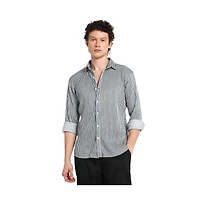 Campus Sutra Men's Midnight Black & Powder White Pleat-Creased Shirt