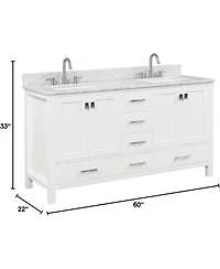 Vanirror 60-Inch Double Bathroom Vanity in Matte White – Solid Wood Cabinet with Marble Countertop and Ceramic Undermount Sink