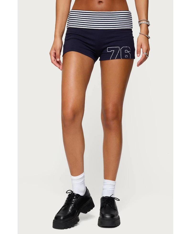 Edikted Women's 76 Stripey Fold Over Shorts