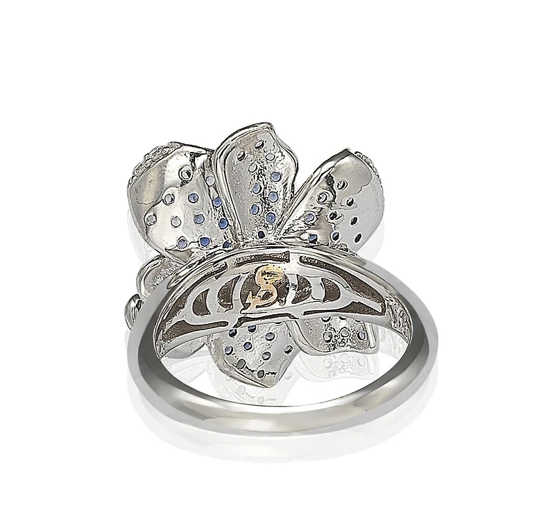 Suzy Levian New York Sterling Silver Sapphire & Created White Flower Petal Ring