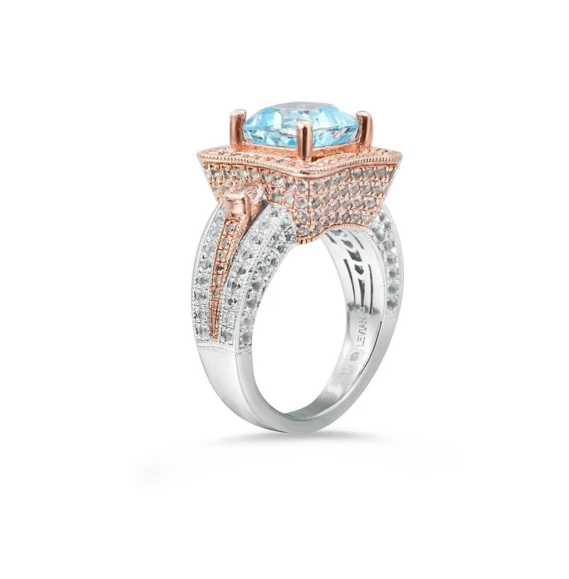 Suzy Levian Two-Tone Sterling Silver Cushion Cut Center Topaz Cocktail Paris Ring
