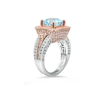 Suzy Levian Two-Tone Sterling Silver Cushion Cut Center Topaz Cocktail Paris Ring