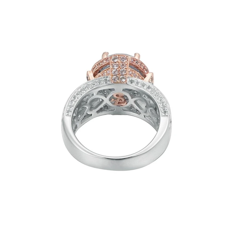 Suzy Levian New York Two-Tone Sterling Silver Round Cut Center Topaz Cocktail Milano Ring