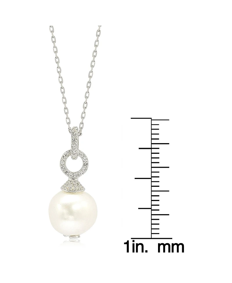 Suzy Levian Sterling Silver Pearl & White Sapphire Dangle Pendant