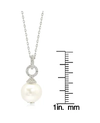 Suzy Levian Sterling Silver Pearl & White Sapphire Dangle Pendant