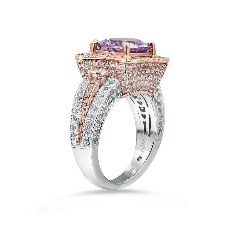 Suzy Levian New York Suzy Levian Two-Tone Sterling Silver Cushion Cut Center Topaz Cocktail Paris Ring