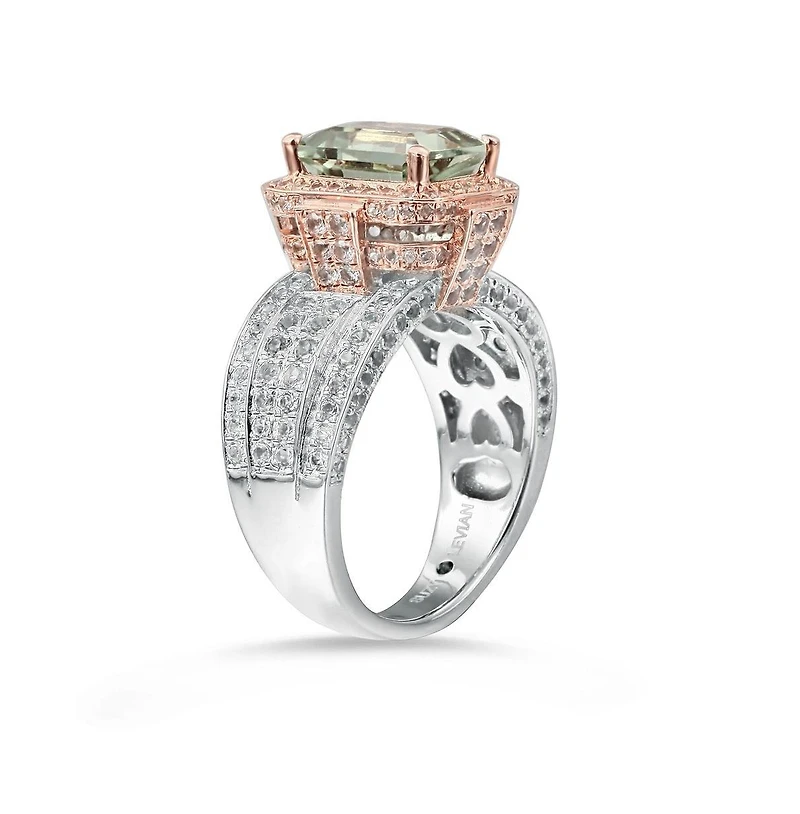 Suzy Levian New York Two-Tone Sterling Silver Emerald Cut Center Topaz Cocktail Milano Ring