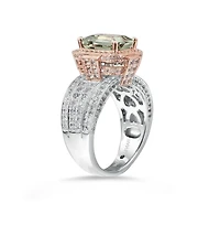 Suzy Levian New York Two-Tone Sterling Silver Emerald Cut Center Topaz Cocktail Milano Ring