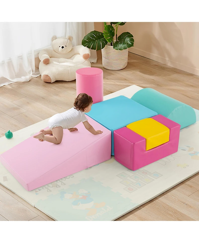 Gymax 6 Pcs Kids Climber Play Set Indoor Foam Climb & Crawl Activity Blocks w/ Cover