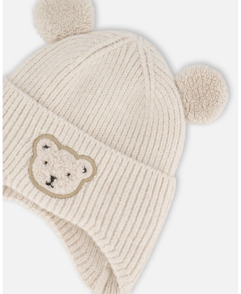 Deux par Baby Unisex Lined Winter Knit Hat with Ear Flaps Off-White - Baby|Toddler