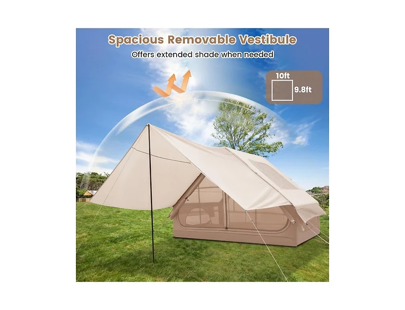 Akiudex 4-6 Person Inflatable Camping Tent with Porch and Carrying Bag - Beige