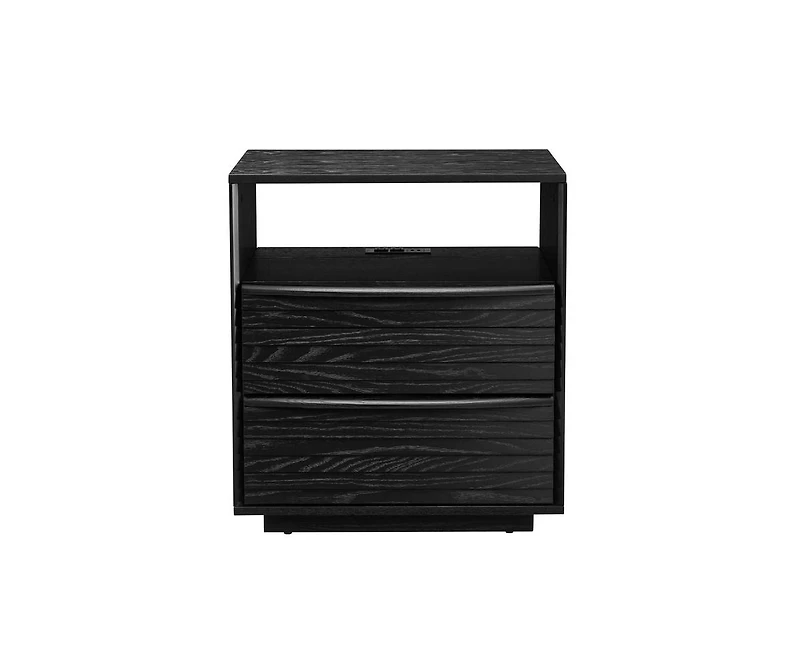 Casainc Nightstand with Charging Station & Outlet Hole 2 Solid Wood Drawers