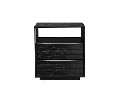 Casainc Nightstand with Charging Station & Outlet Hole 2 Solid Wood Drawers