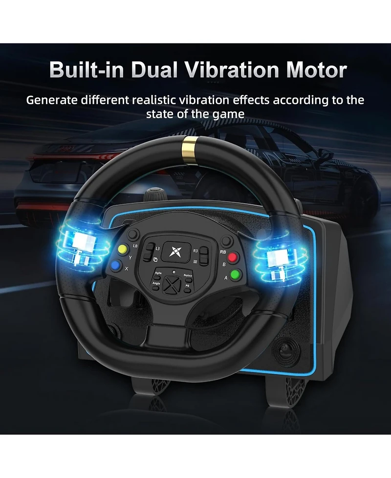 Nbcp Gaming Steering Wheel with Pedals – 1080° Rotation, Paddle Shifters, Manual Gearbox, Dual Vibration – Compatible with Xbox, PS4, Pc, Switch & Mor