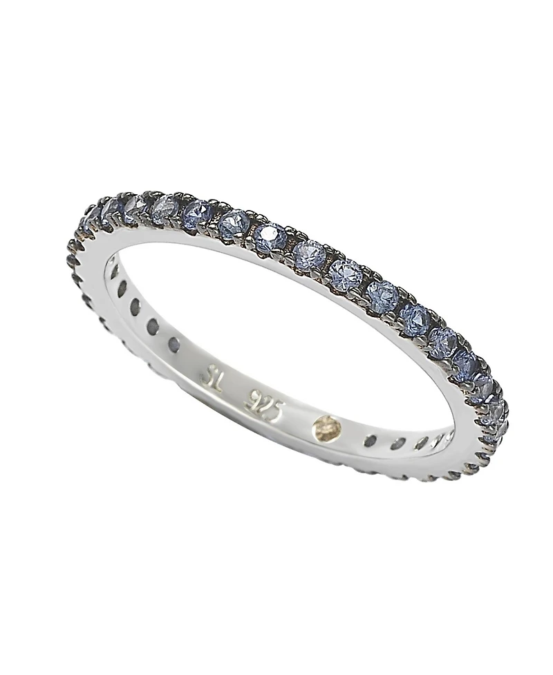 Suzy Levian Sterling Silver Sapphire Single Row Eternity Band Ring