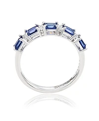Suzy Levian New York Sterling Silver Sapphire & Created White 5 Stone Emerald Cut Thin Half Band Ring