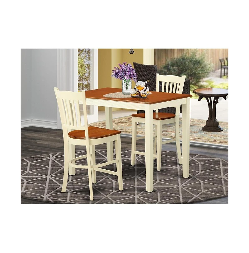 East West Furniture 3 Pc counter height pub set - high Table and 2 counter height Chairs