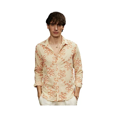 Campus Sutra Men's Peach Orange Flora-Weave Shirt