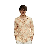 Campus Sutra Men's Peach Orange Flora-Weave Shirt