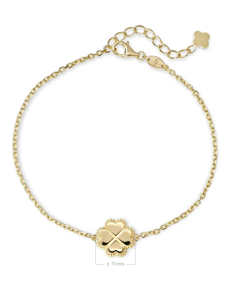 Devata Clover Heart Chain Bracelet in 14K Gold, 6.5 in adj to 7.5 in, approx. 2.8 grams.