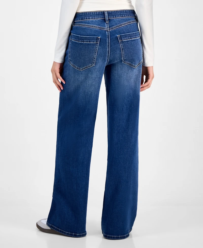 Indigo Rein Juniors' Mid-Rise Wide-Leg Jeans