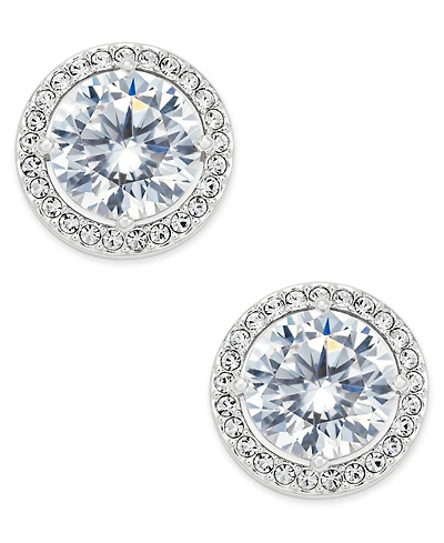 Eliot Danori Silver-Tone Cubic Zirconia Framed Stud Earrings, Created for Macy's