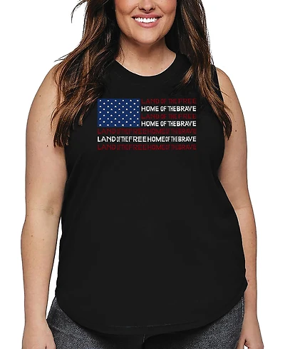 La Pop Art Plus Land of the Free American Flag Word Tank Top
