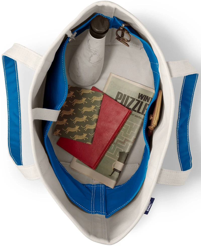 Lands' End Large Natural 5 Pocket Open Top Canvas Tote Bag