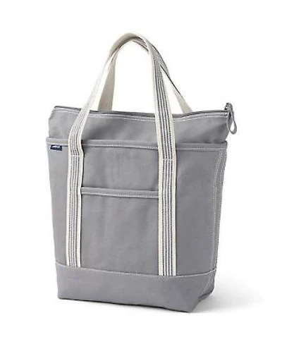 Lands End Medium 5 Pocket Zip Top Canvas Tote Bag