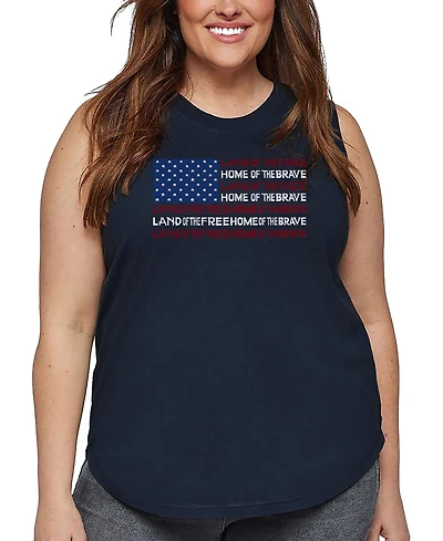 La Pop Art Plus Land of the Free American Flag Word Tank Top