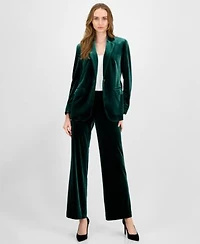Anne Klein Womens Velvet One Button Notch Collar Jacket Velvet High Rise Pull On Wide Leg Pants