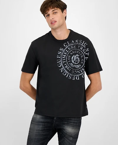 Guess Men's Relaxed Fit Short Sleeve Crewneck Letter Pressed Graphic T-Shirt