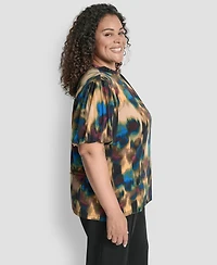 Dkny Plus Loop Neck Balloon Sleeve Top