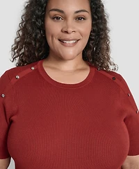 Dkny Plus Short-Sleeve Button-Detail Sweater